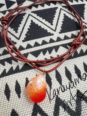 Dappled Carnelian and Leather Necklace